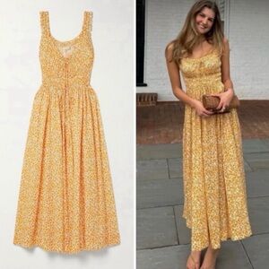 DOEN Emmaretta Floral Cotton Midi Dress Clementine Daisy Fields Yellow Size S